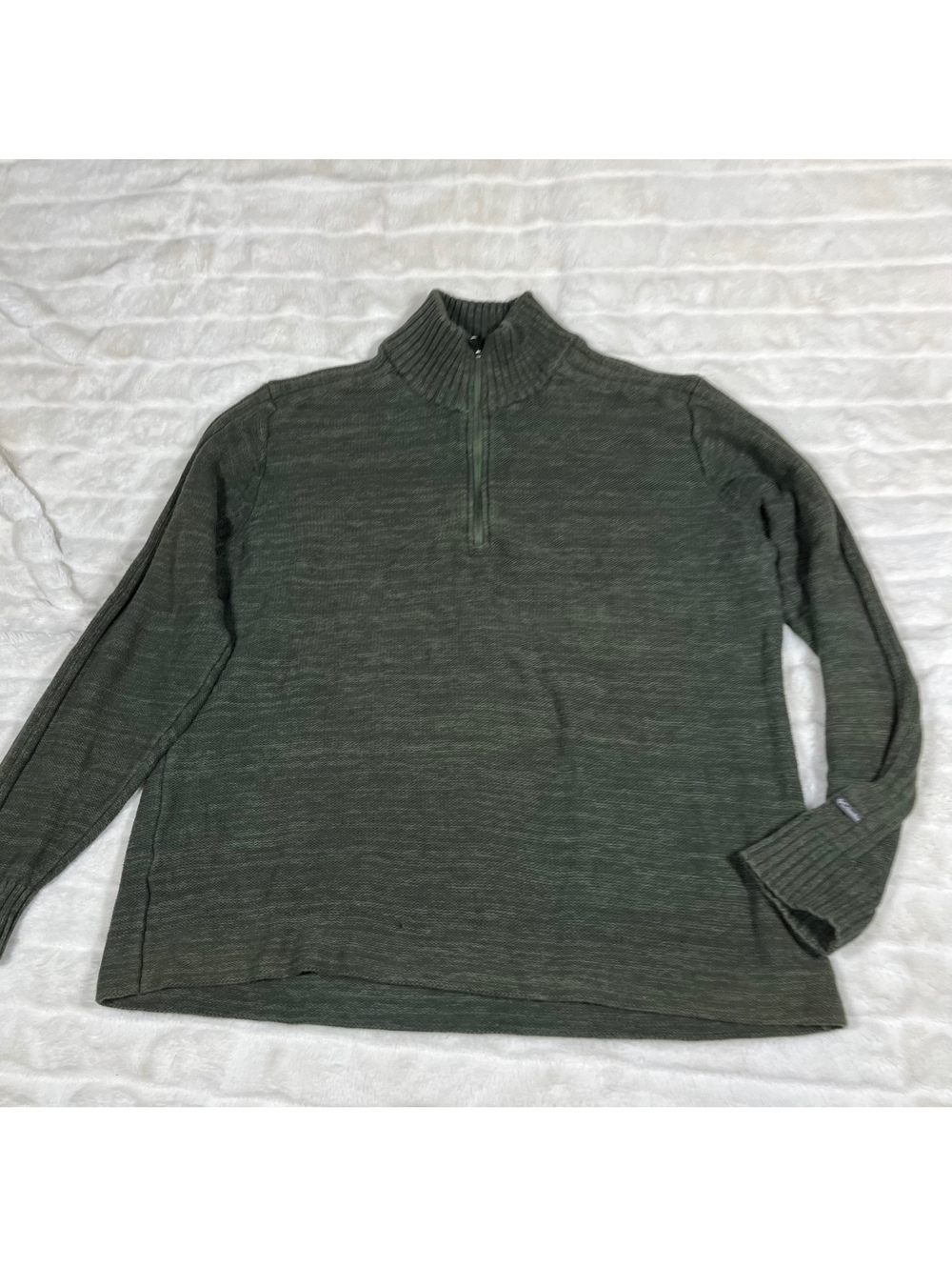 Columbia Men L 1/4 Zip Dark Green Fall Forestcore Winter Pullover Casual Sweater